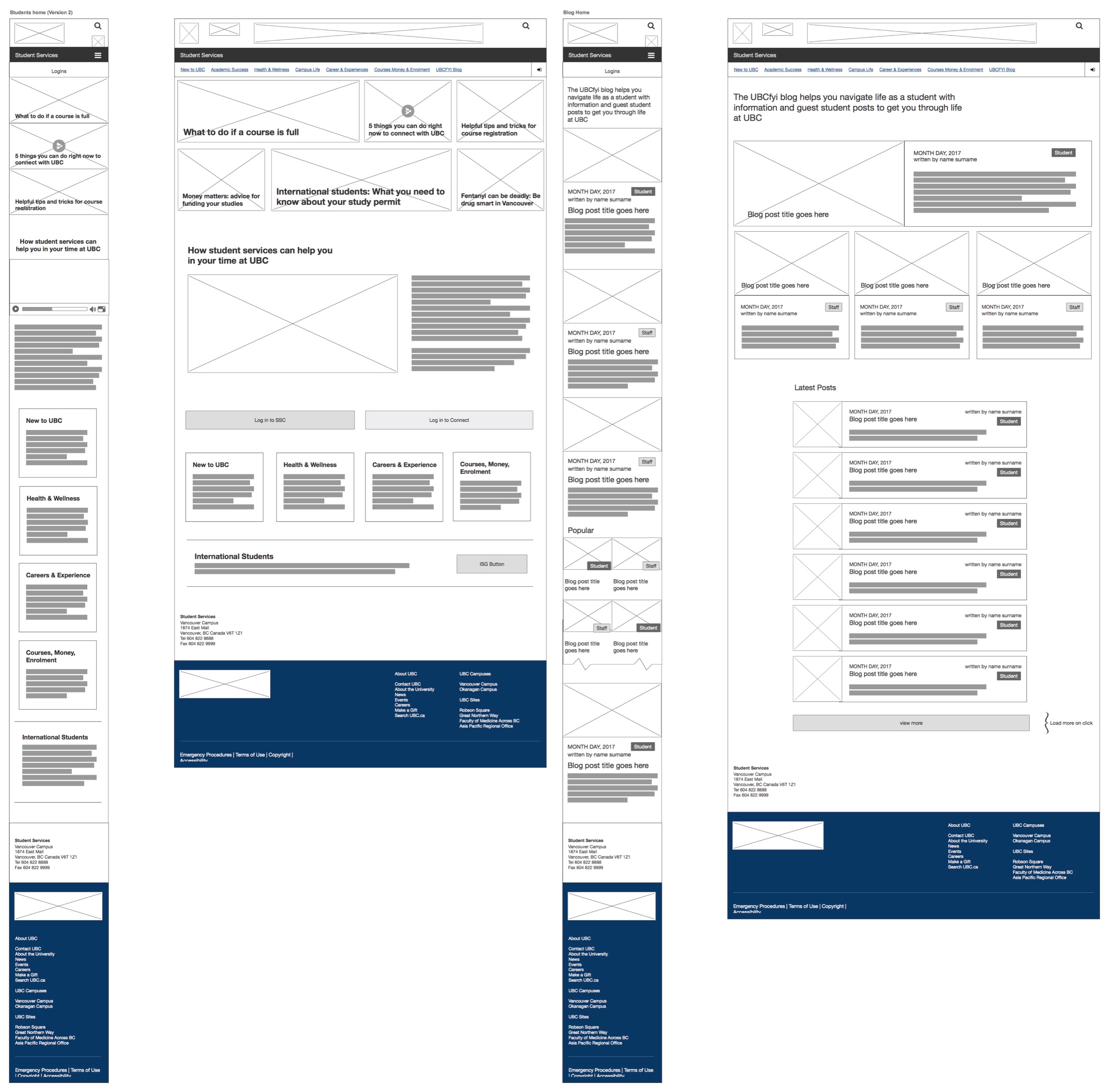 UBC Life blog home page wireframes