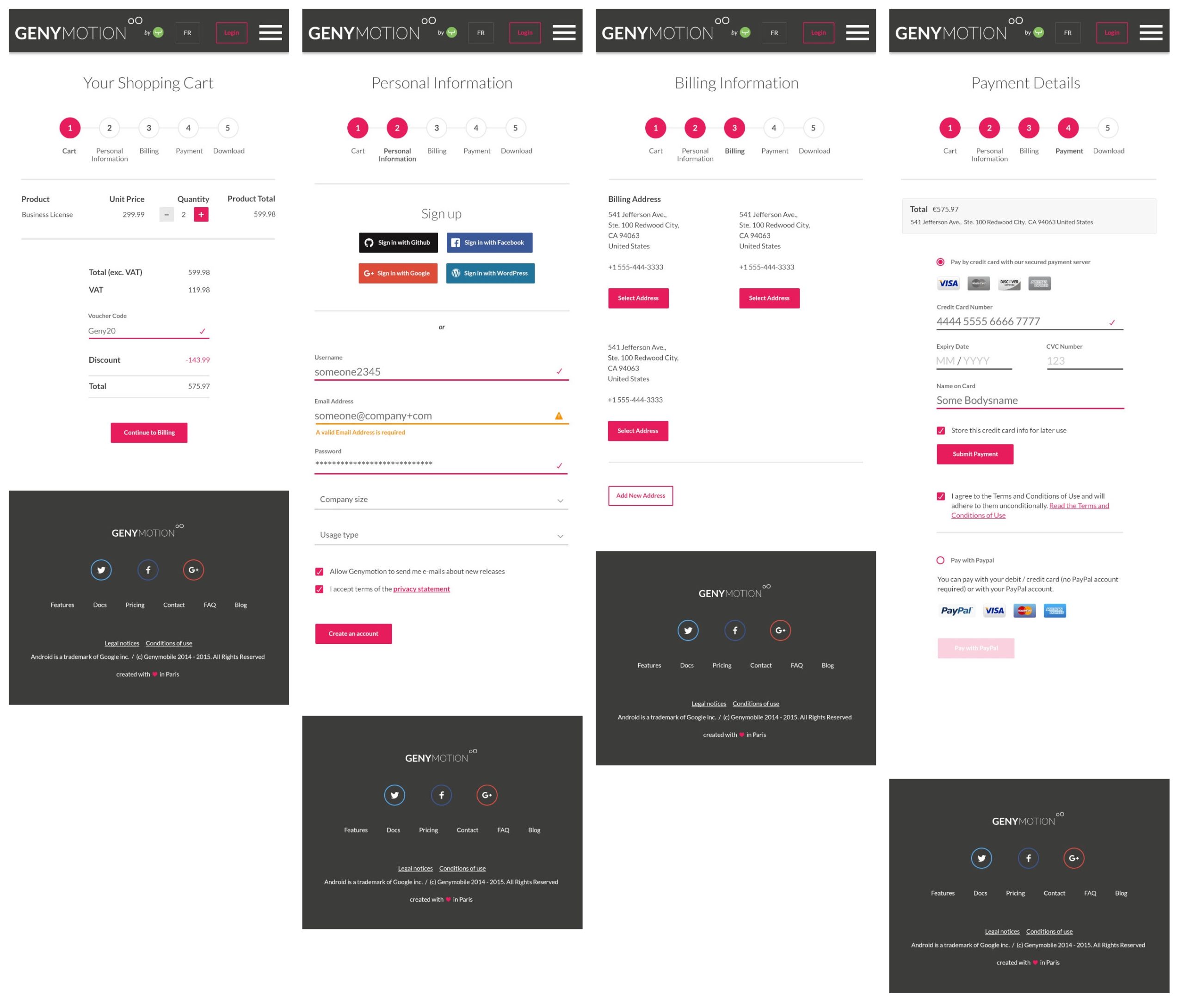 Genymotion checkout flow ui