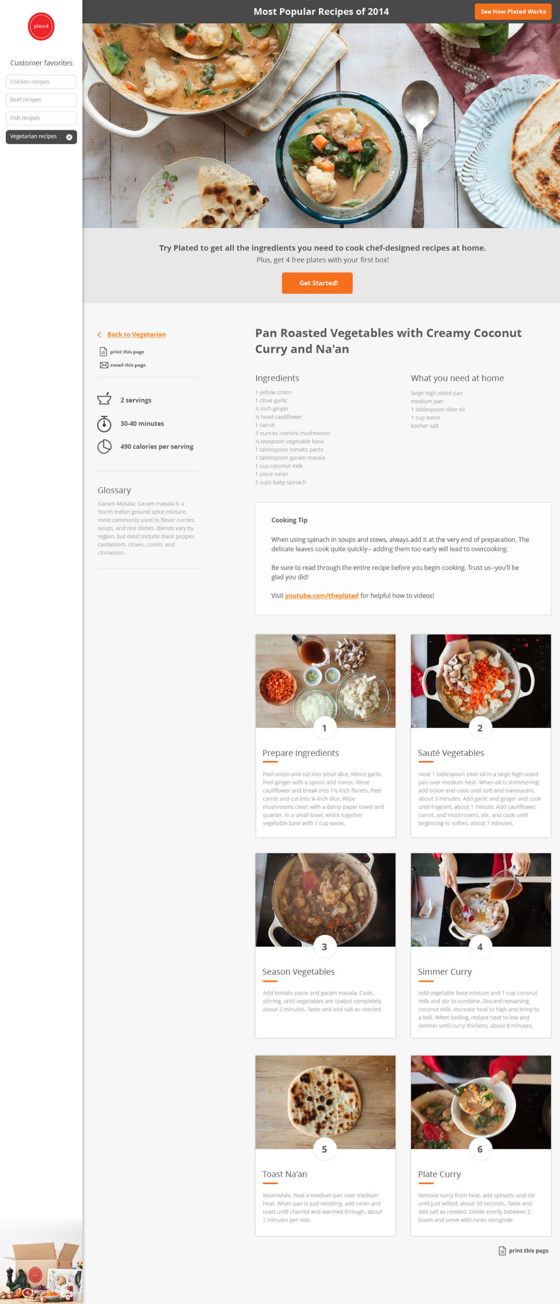 Plated example recipe page