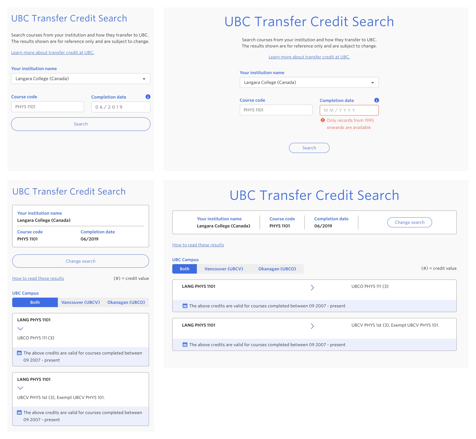 Transfer credit ui mobile and desktop