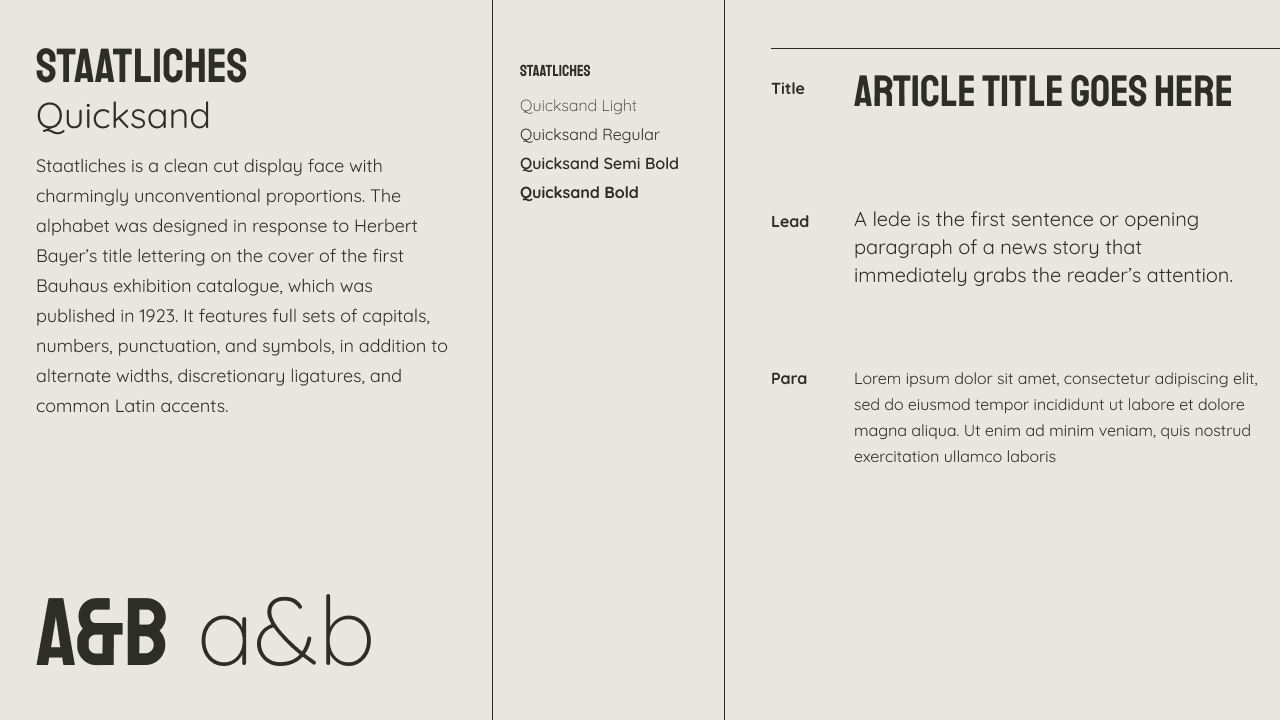 Staatliches and Quicksand type specimen